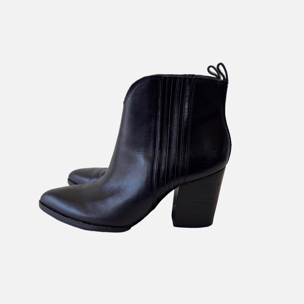 Marc Fisher Black Leather Pointy Toe Chunky-Heel Chelsea Ankle Boots Booties